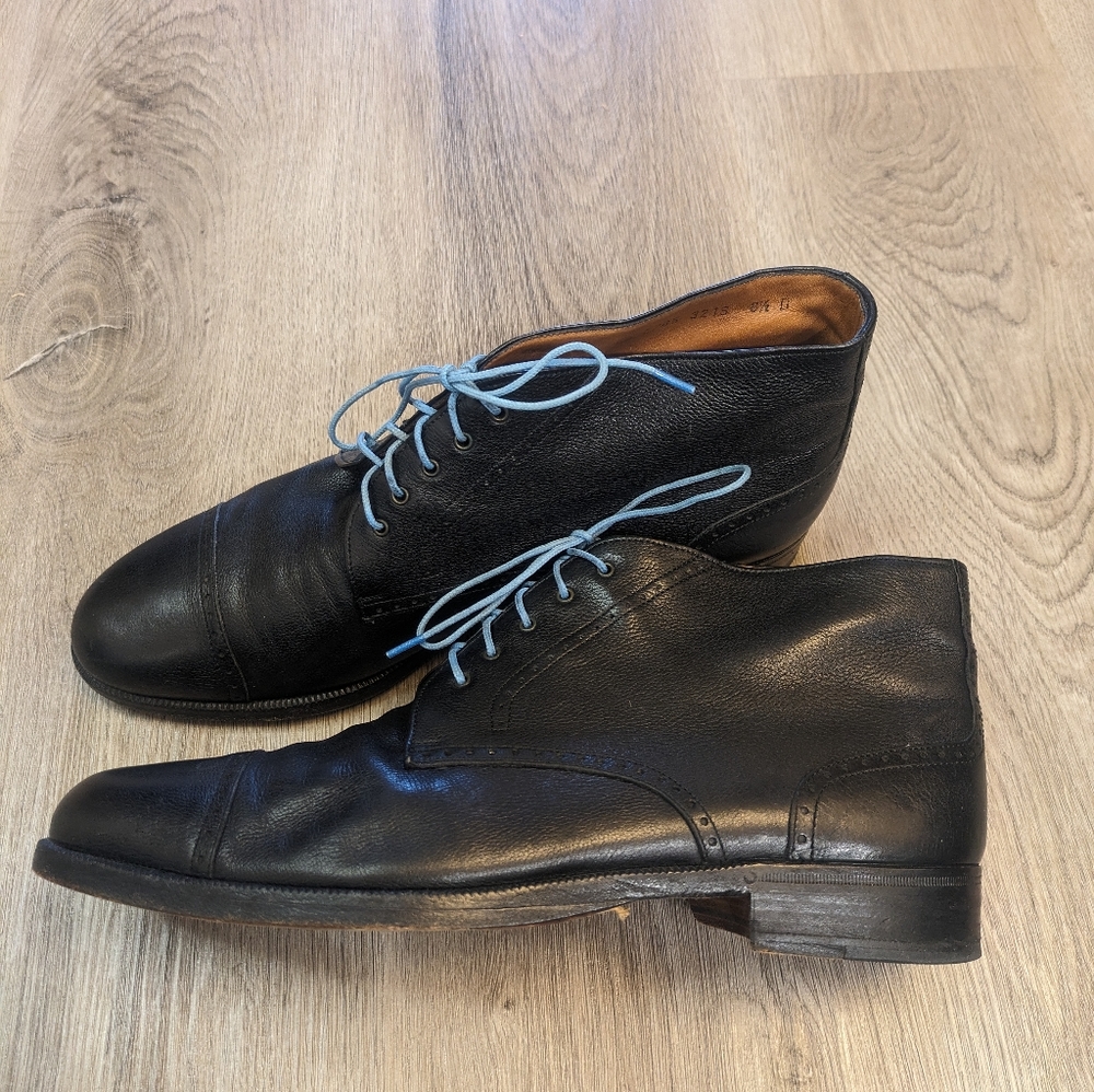 Salvatore Ferragamo Black Leather Oxford Lace Boots. Size 8.5 Men - Picture 1 of 6
